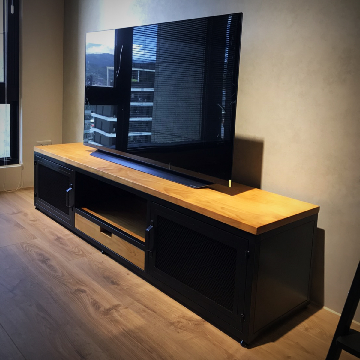 工業風實木鐵網置物電視櫃|可訂製