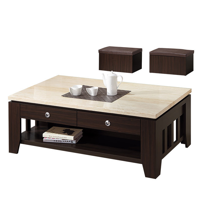 克利斯胡桃色仿石面大茶几