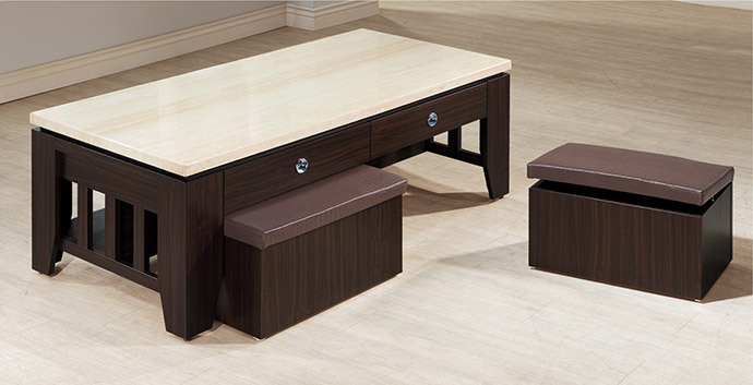 克利斯胡桃色仿石面大茶几/附兩個腳凳 (16SP_162-1)