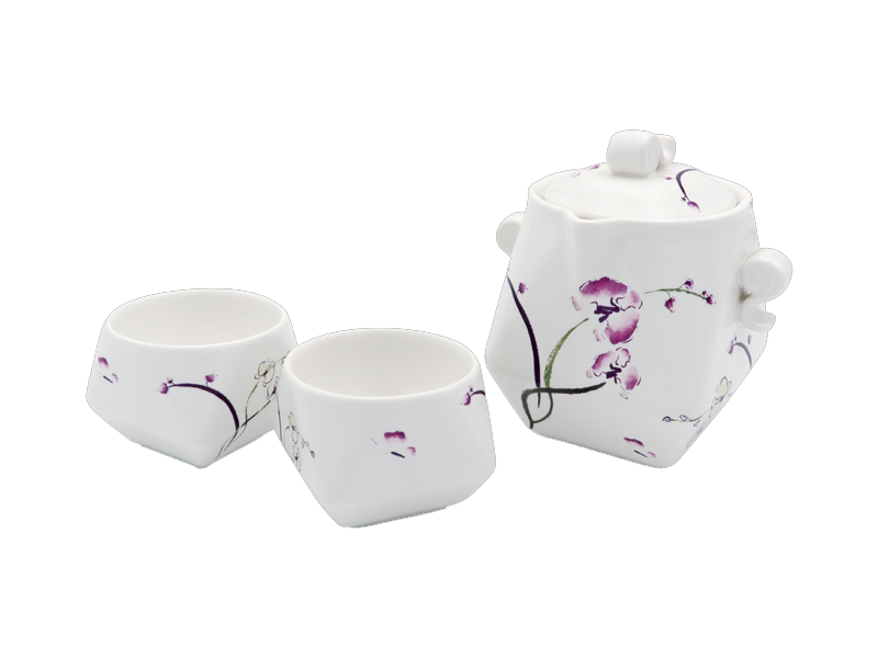 L49-蘭花蝴蝶天燈茶具組（一壺二杯）