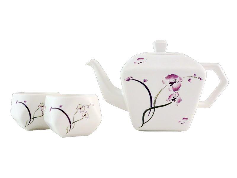 L50-蘭花蝴蝶天燈後把茶具組（一壺二杯）