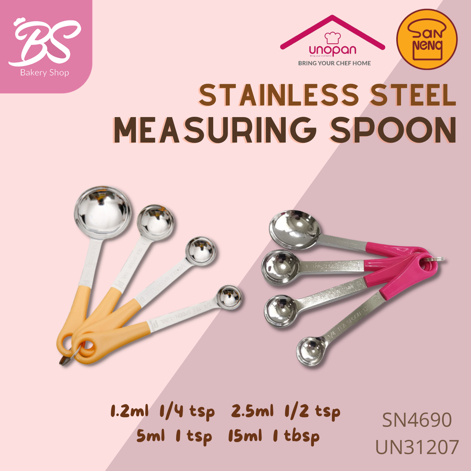 【Sanneng Unopan Stainless steel measuring spoon 4 pcs】Kitchen Baking Tools Coffee Teaspoon烘焙厨房用具 不锈钢量匙4入 UN31207  SN4690