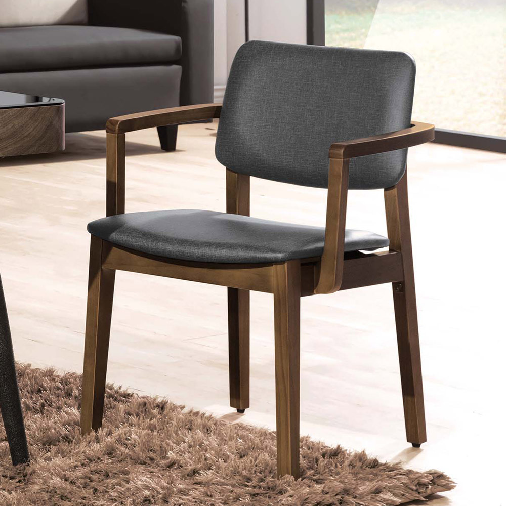 淺胡桃雙扶手亞麻皮餐椅(955胡)(灰皮)