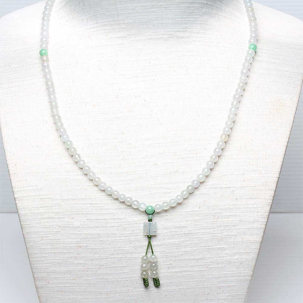 【雅紅珠寶】心虔志誠天然冰種白翡翠108顆珠鍊-E0048