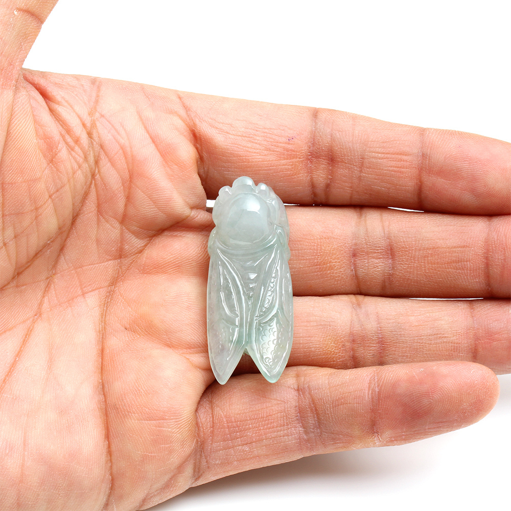 一鳴驚人天然淡綠翡翠玉項鍊-蟬-雅紅珠寶