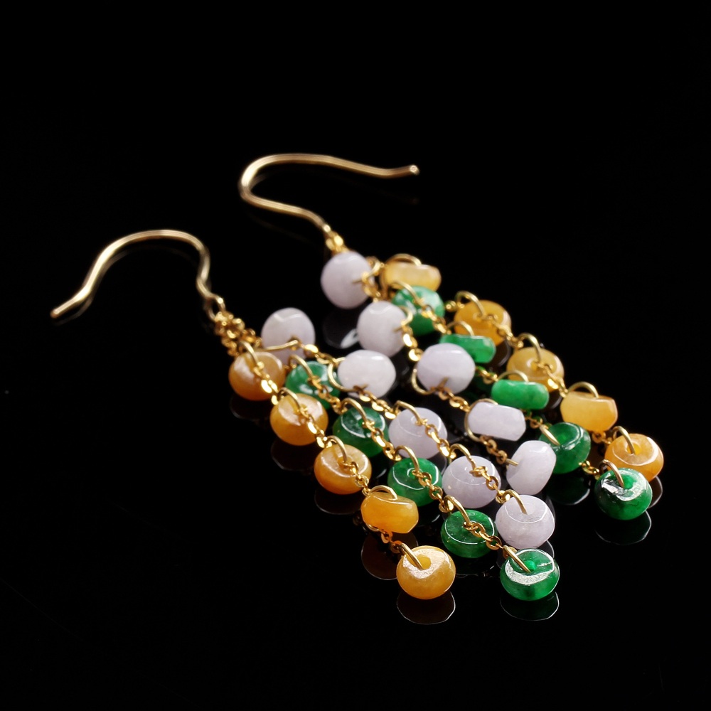 【雅紅珠寶】珠圓玉潤天然三色翡翠耳環-E0049