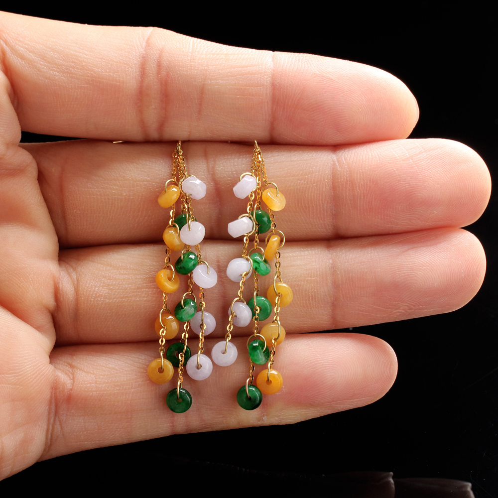 珠圓玉潤天然三色翡翠耳環-雅紅珠寶