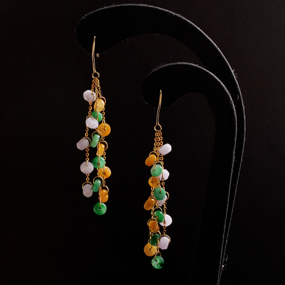 珠圓玉潤天然三色翡翠耳環-雅紅珠寶