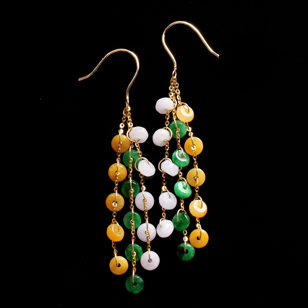 珠圓玉潤天然三色翡翠耳環-雅紅珠寶