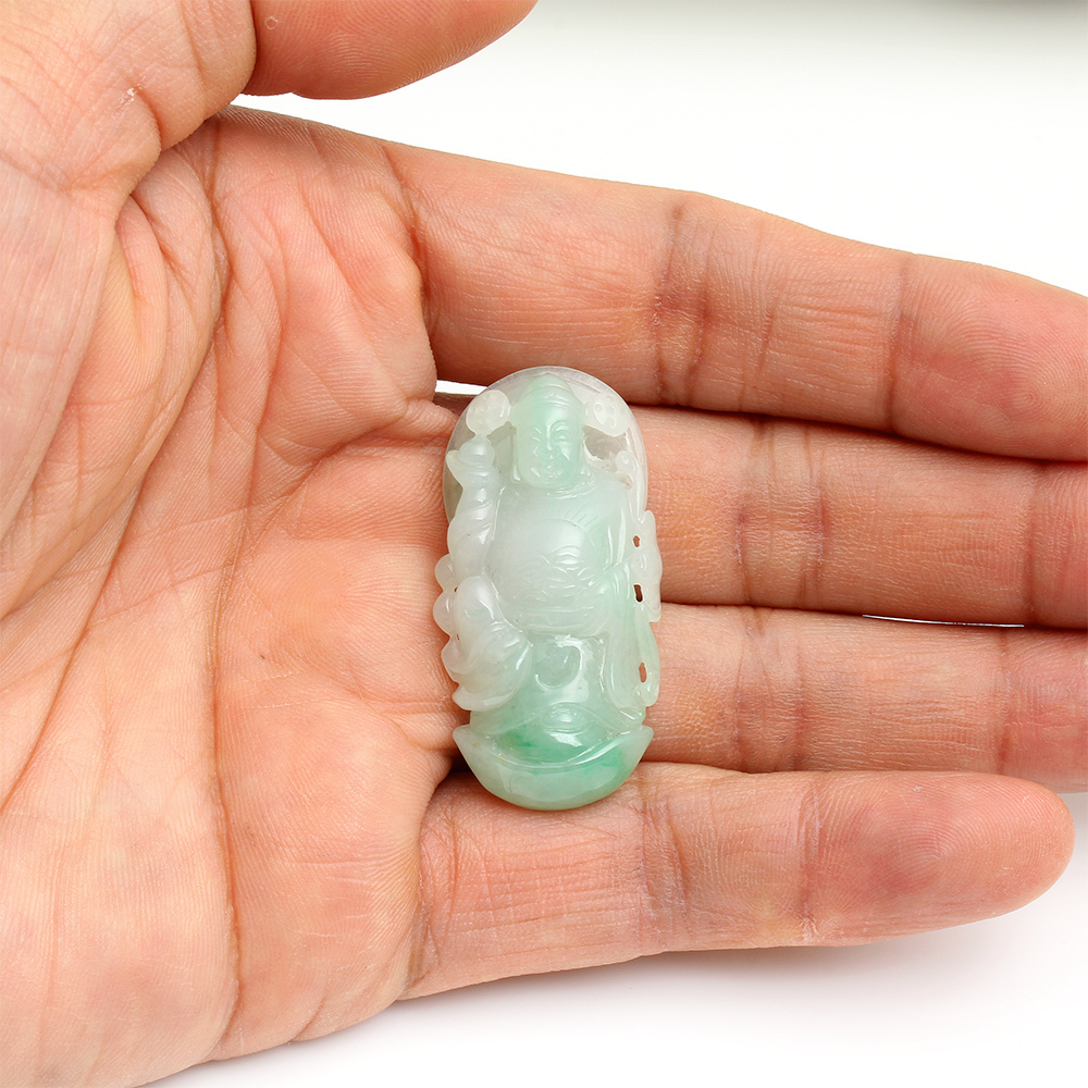 【雅紅珠寶】財神爺天然冰糯種綠翡翠玉墜項鍊-N0306