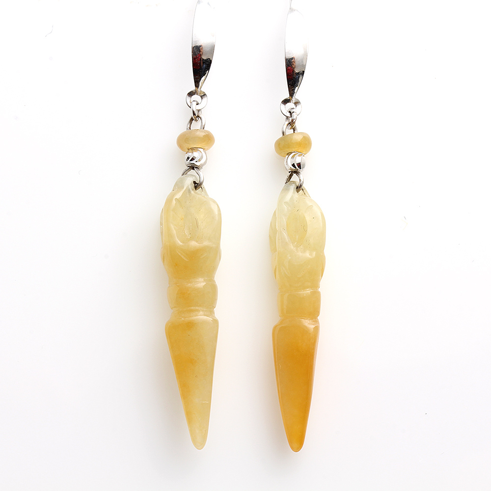 金剛杵天然冰種黃翡翠耳環-雅紅珠寶