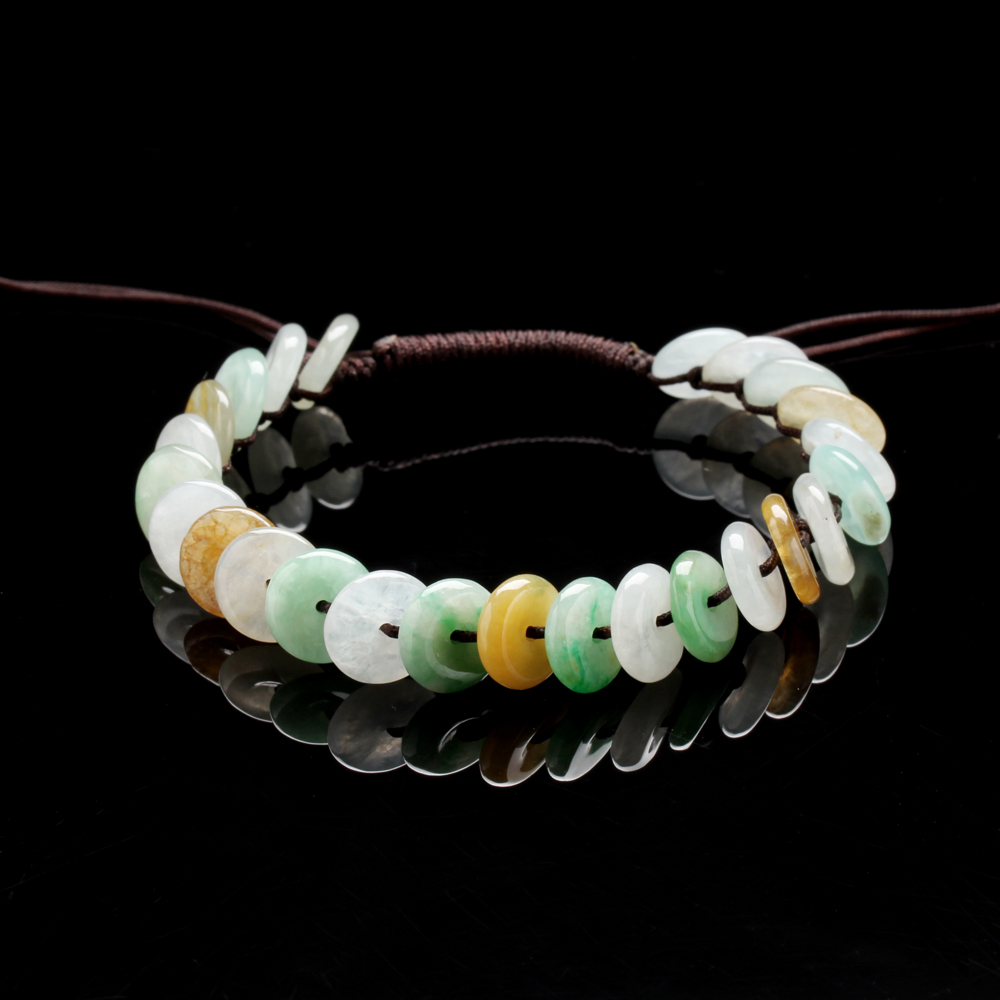 錢疊錢錢越疊越多天然五彩翡翠玉手鏈-雅紅珠寶