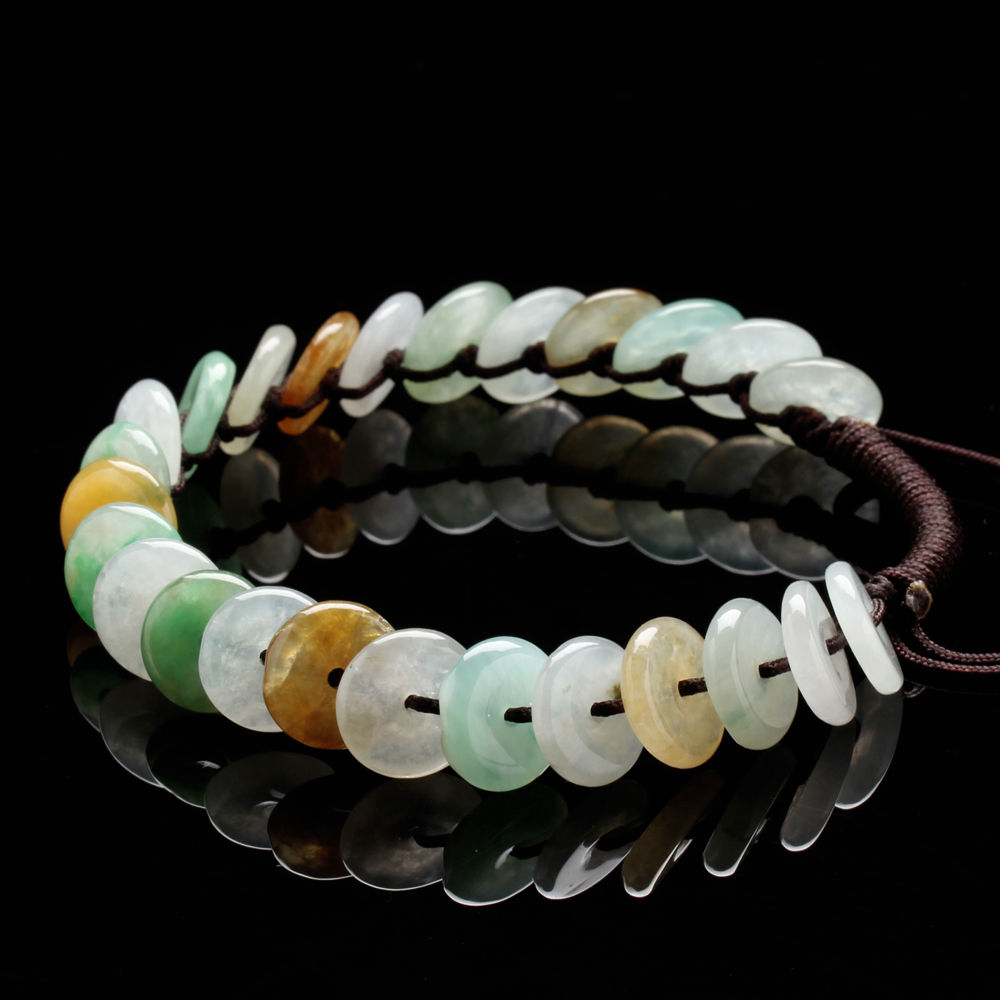 錢疊錢錢越疊越多天然五彩翡翠玉手鏈-雅紅珠寶