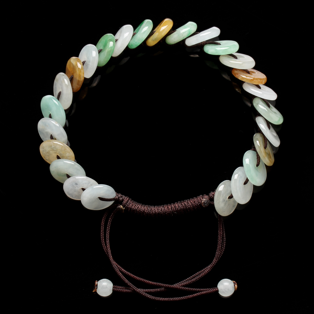 錢疊錢錢越疊越多天然五彩翡翠玉手鏈-雅紅珠寶