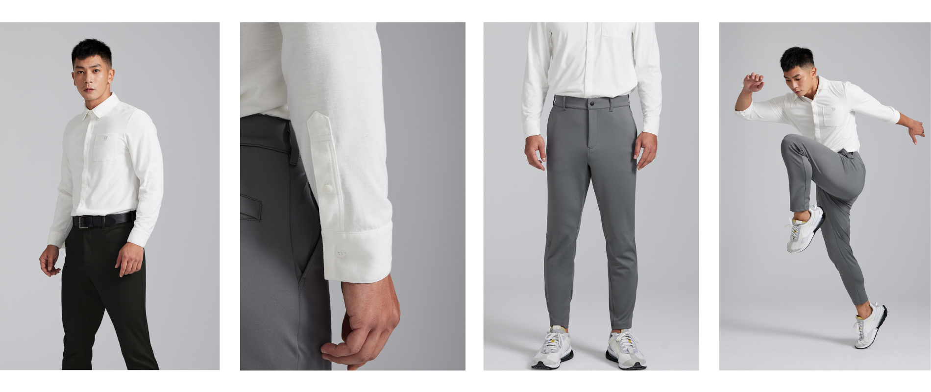 男生穿著白襯衫和西裝褲