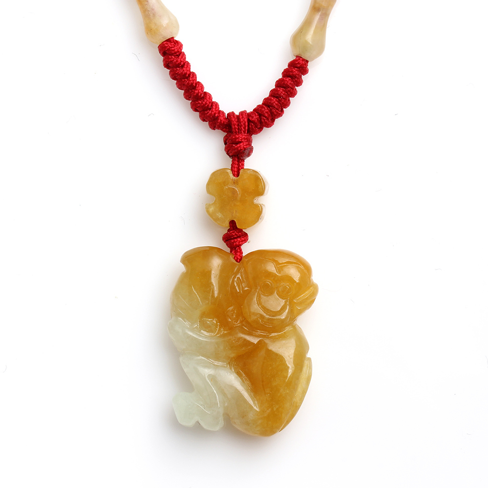 【雅紅珠寶】猴靈猴現天然黃翡翠玉墜項鍊-十二生肖-猴-A0105