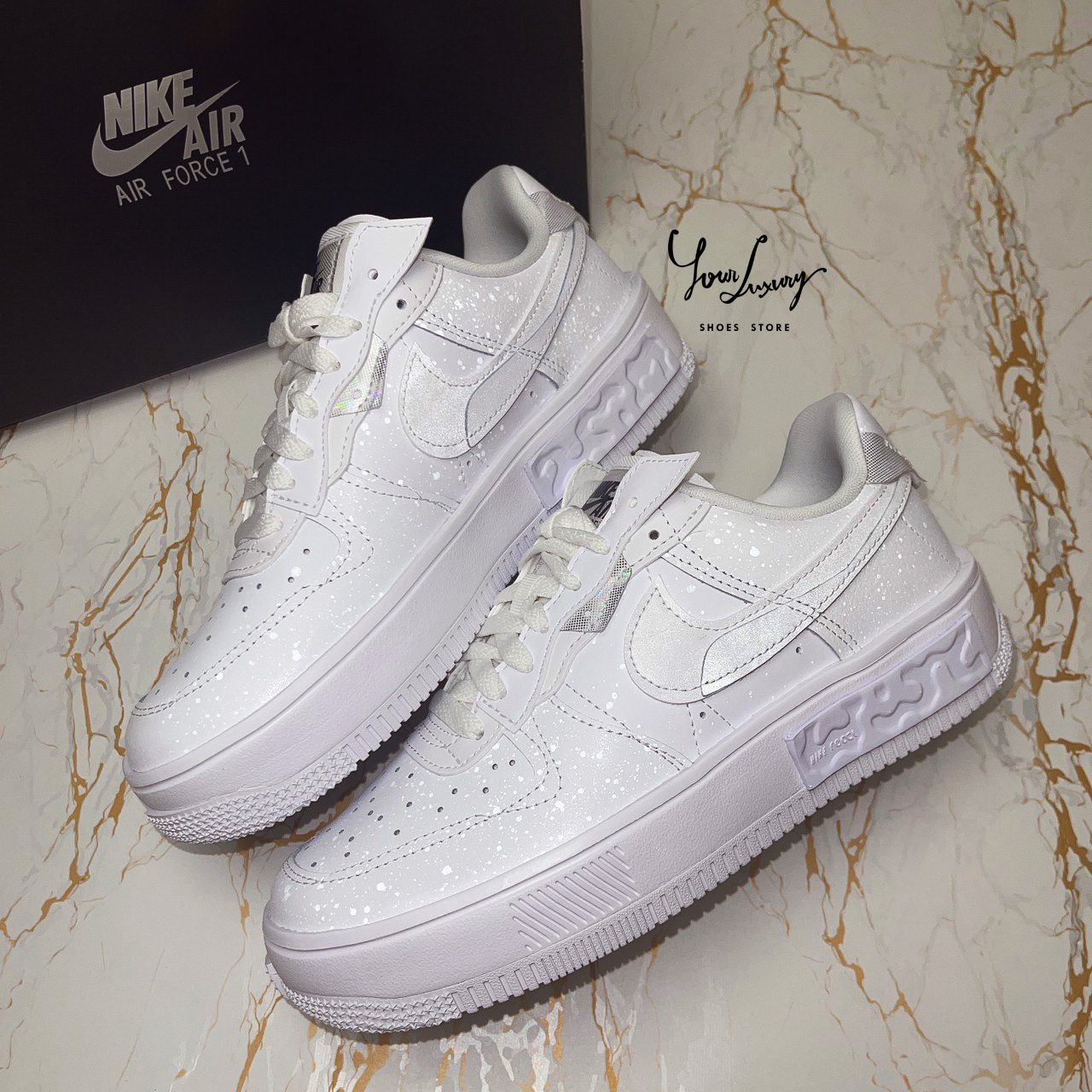 【Luxury】 現貨出清特價優惠 Nike Air Force 1 Fontanka af1 閃光燈 閃亮款發亮反光亮片 SHINE小白鞋 DQ5021-100 純白 百搭 解構 滑板鞋