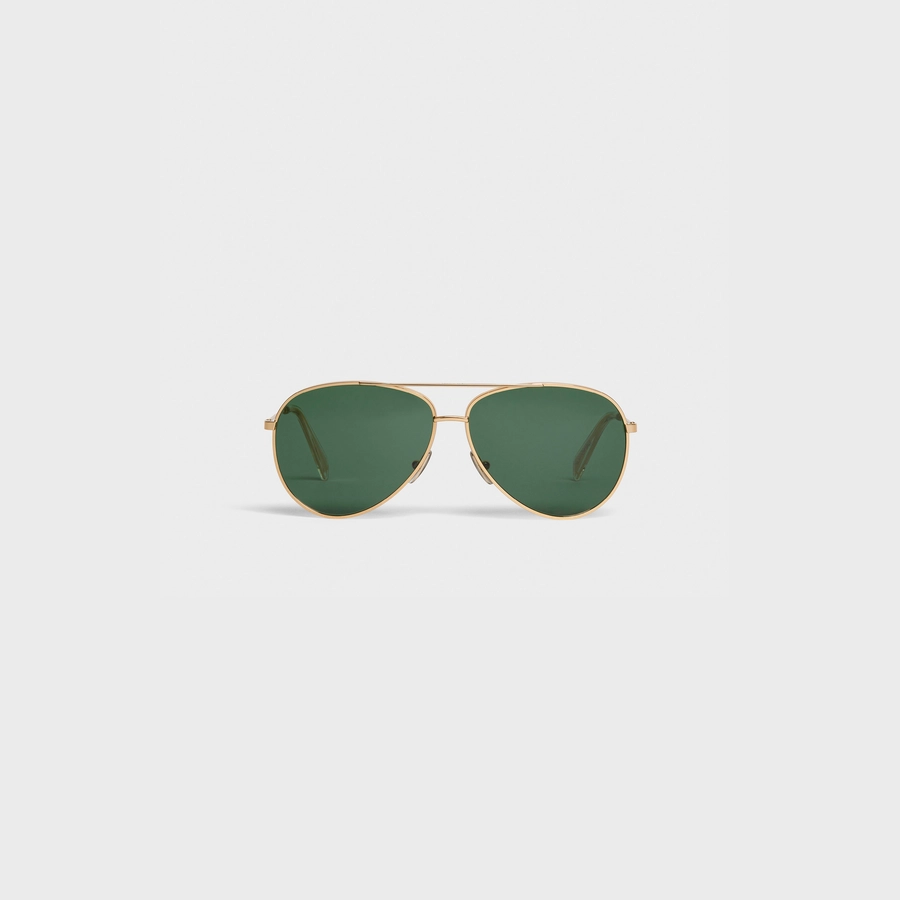 現貨｜CELINE Eyewear Metal Frame 01 Sunglasses with Mineral Glass Lenses Gold/Green with Leather Pouch