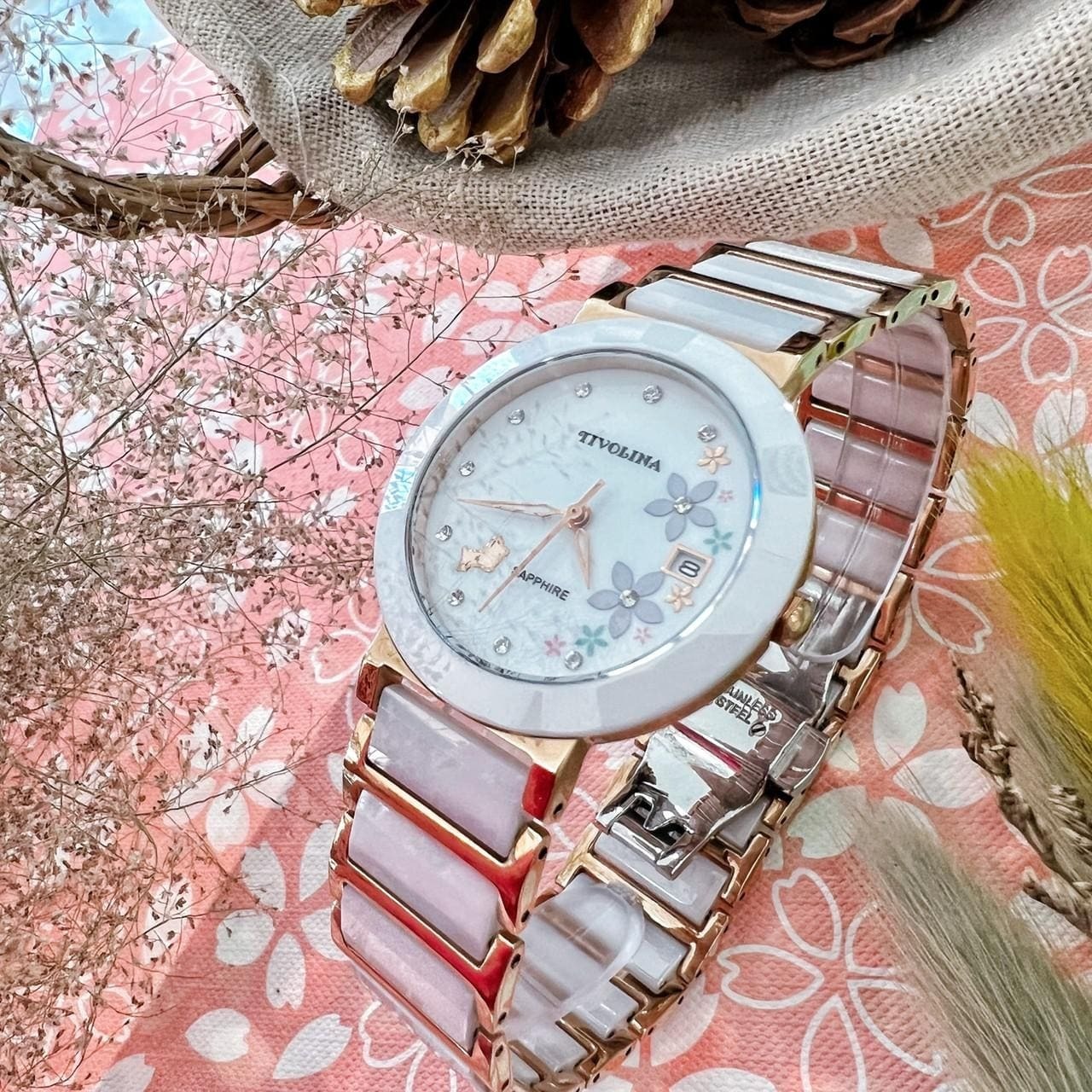 【TIVOLINA 小紅帽】花漾年華半陶瓷腕錶 MAT3673-WP 34mm  現代鐘錶