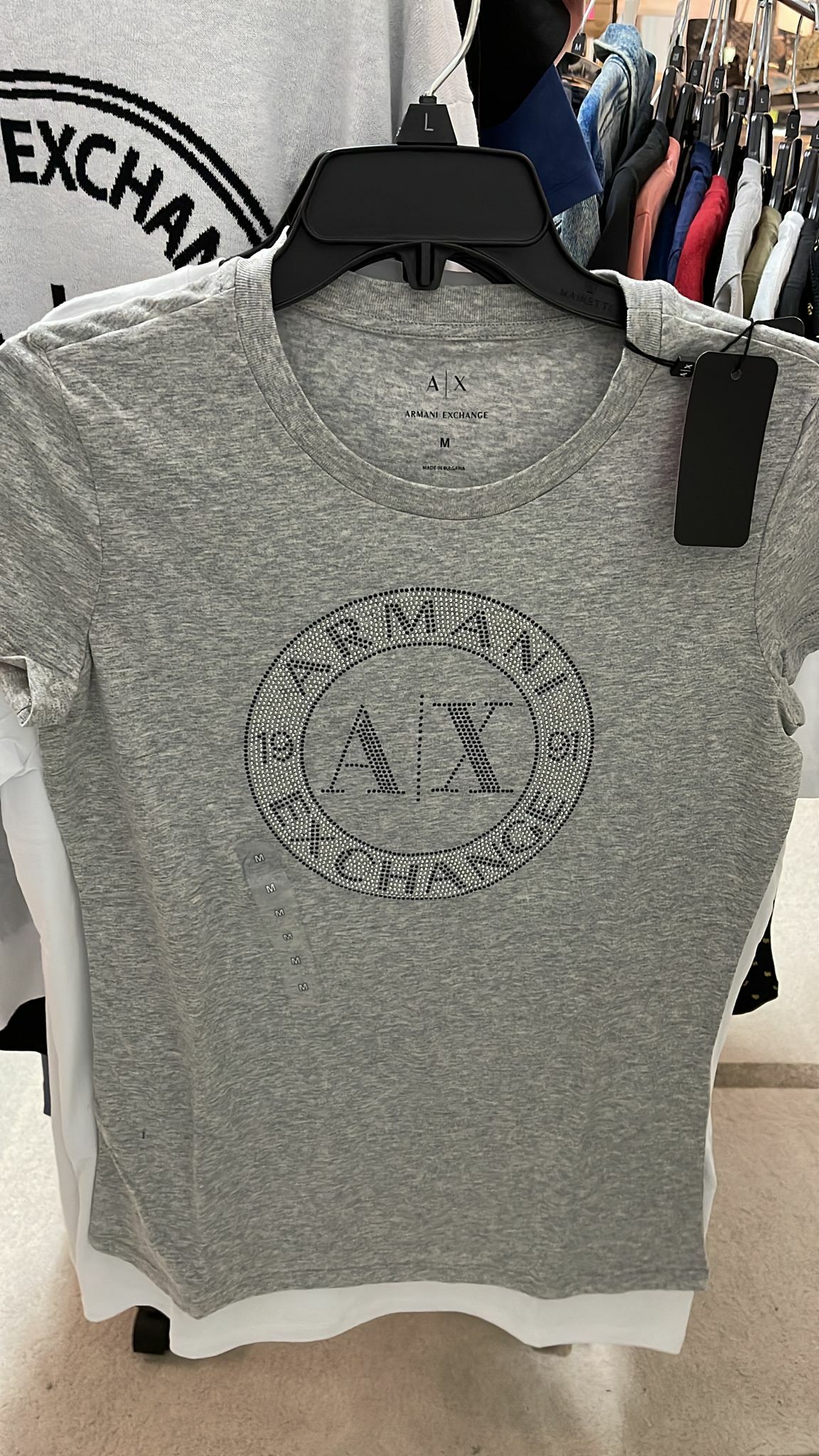 [S] ARMANI EXCHANGE GREY BLING LOGO M T-SHIRT, 7VYTGBYJ5LZ-3911 (SAX10)