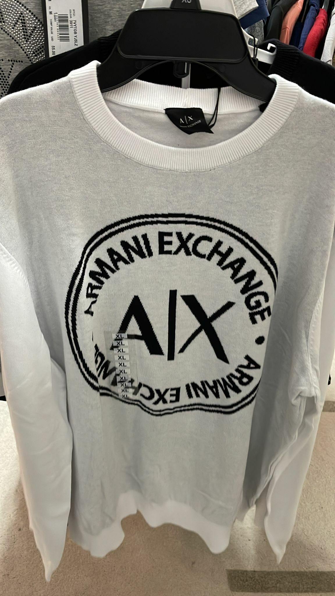 [S] ARMANI EXCHANGE WHITE LOGO XL T-SHIRT , 7VZM1FZMU6Z-1100 (SAX13)