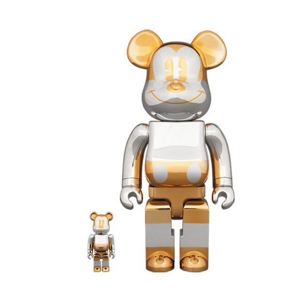 BE@RBRICK X SORAYAMA X DISNEY MICKEY 90 YEARS THE TRUE ORIGINAL 空山基 金銀米奇 電鍍 400%
