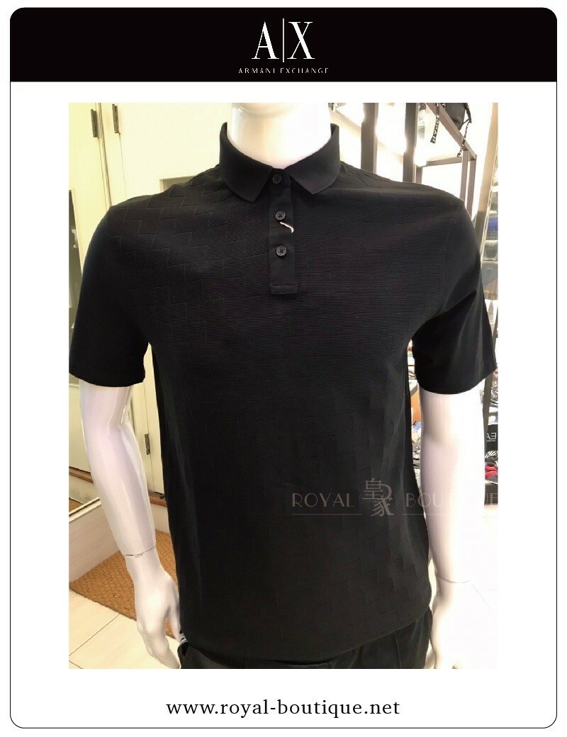 Armani Exchange 針織純棉異材質拼接短POLO衫