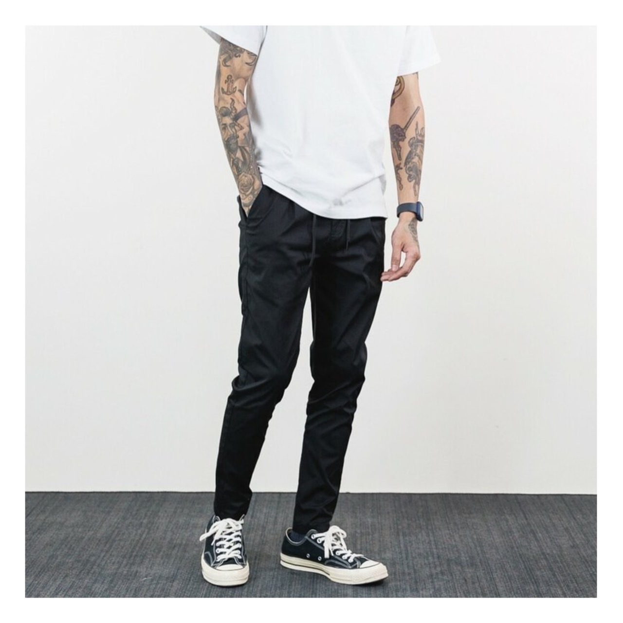 自訂款 彈力拉繩修身四口袋長褲-3色 (L666)