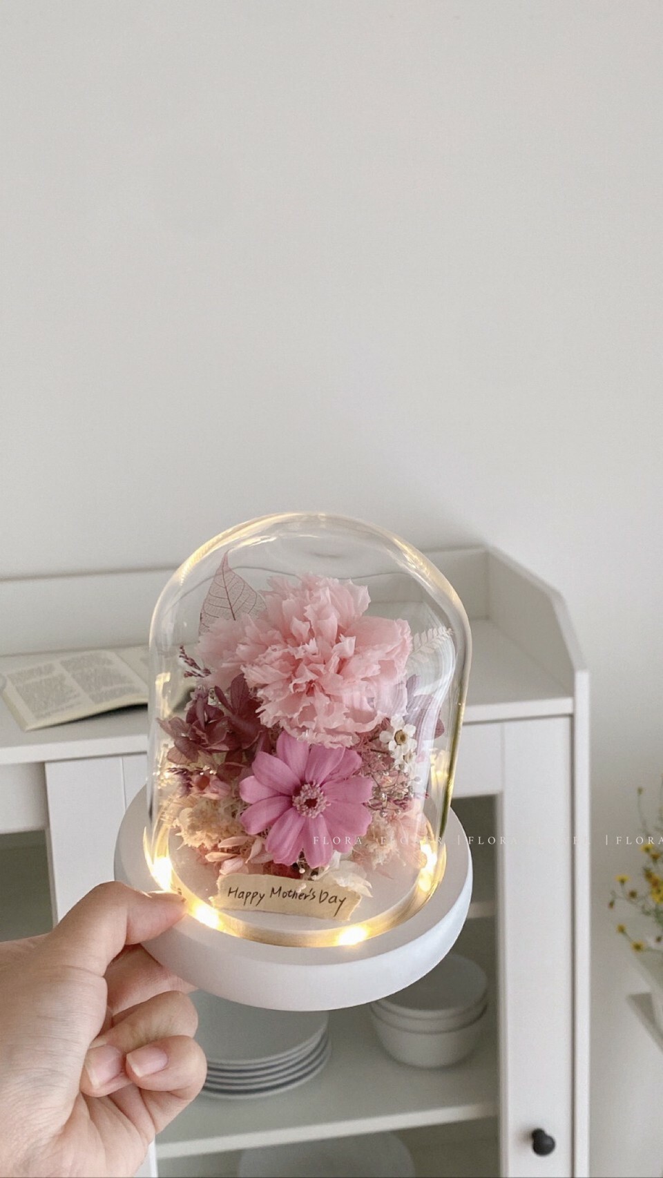 迷你款永生花夜燈-康乃馨 甜蜜粉