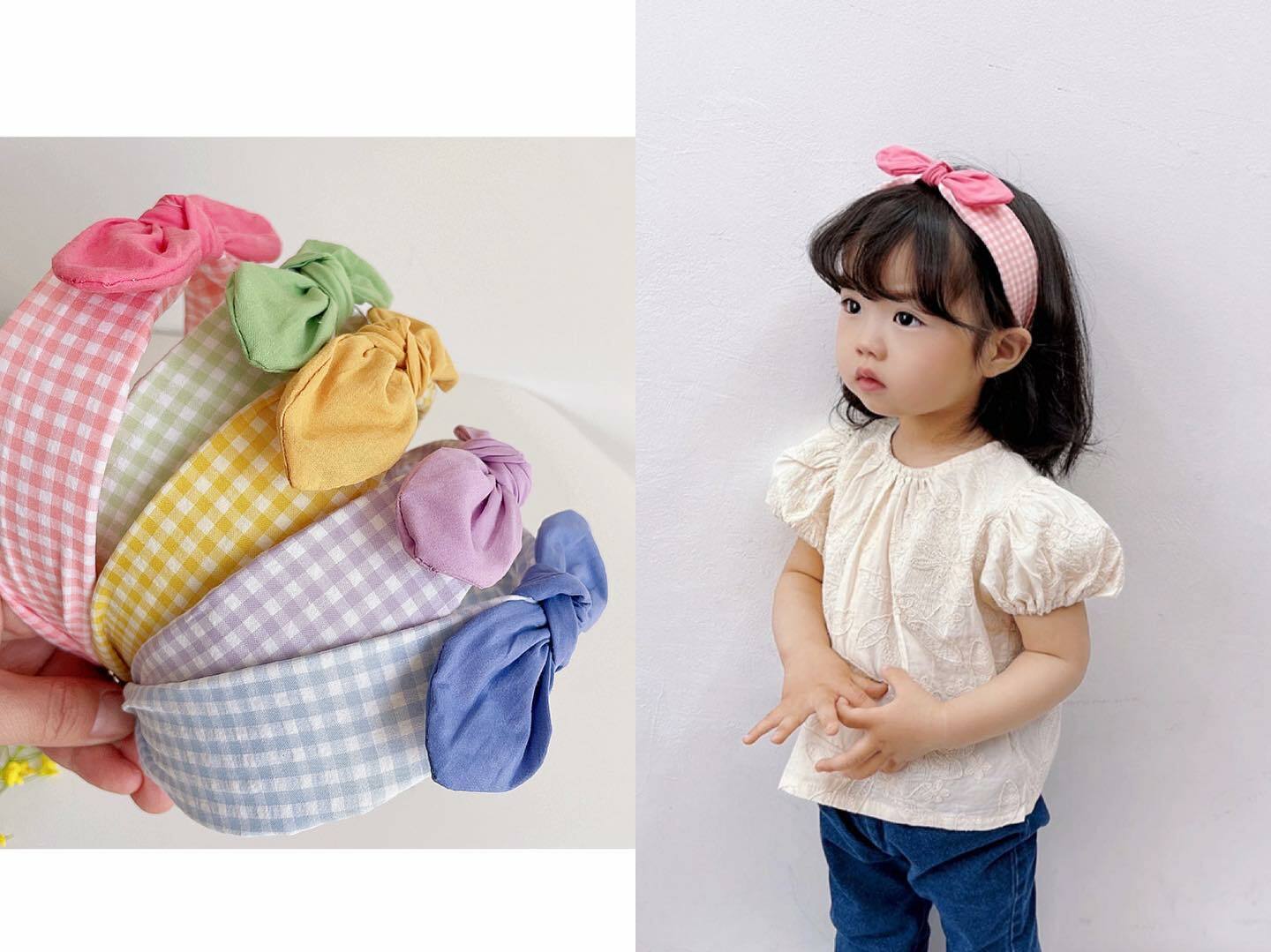 奶油糖果色拼接兔耳朵髮箍