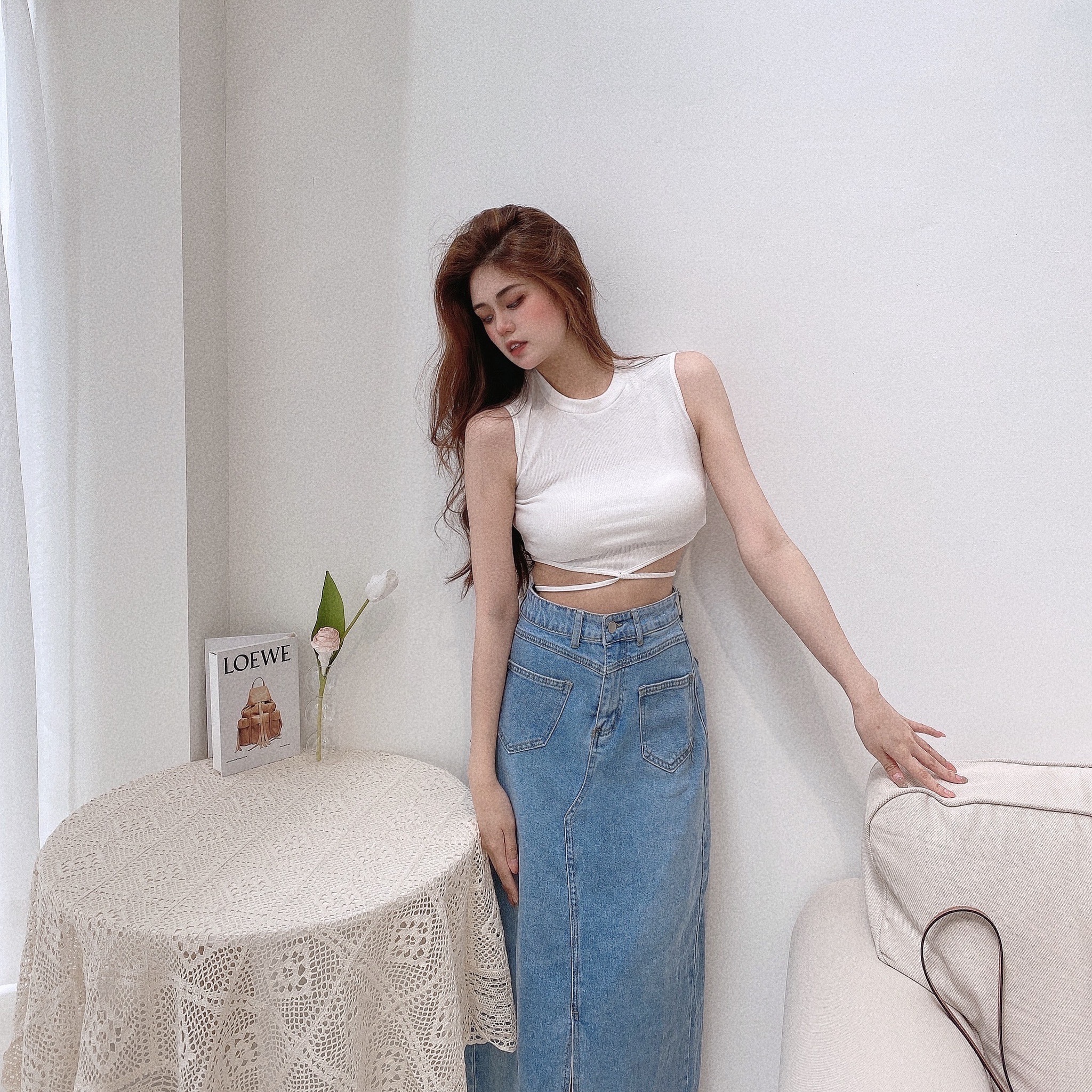 彈性螺紋綁腰背心/三色