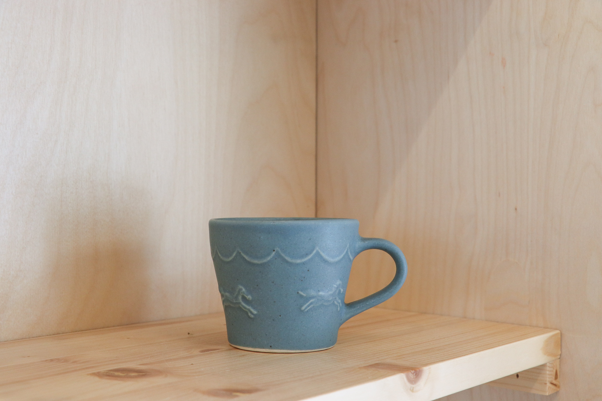 益子燒 霧藍 旋轉木馬 卡布奇諾杯