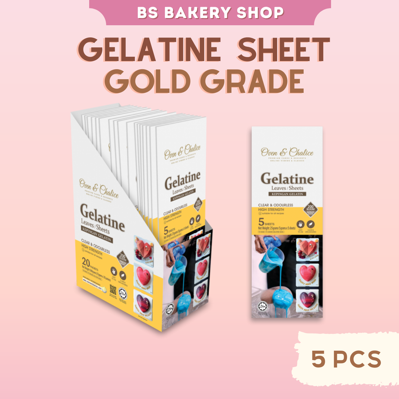 【Oven & Charlice Gelatin Sheet 5pcs/pkt 】Gold Grade Jelatin Kepingan HALAL