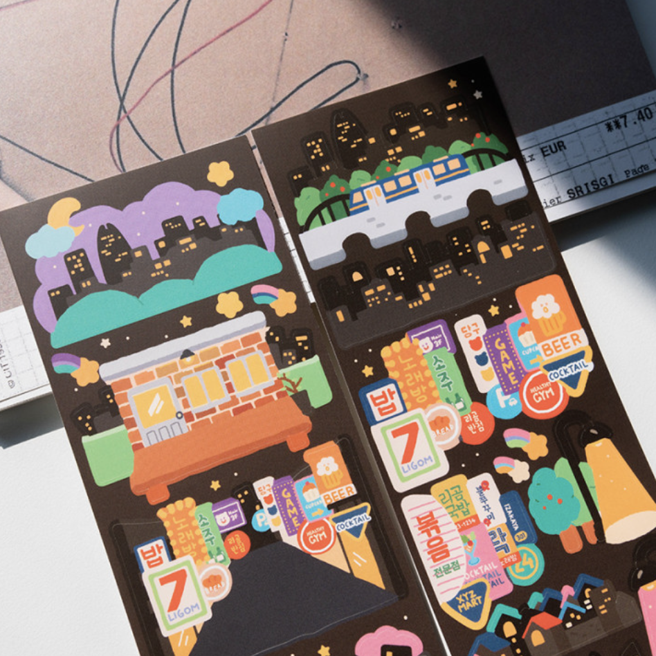 Khakiz Sticker－City Night Background Series (Korean Stationery Brand)