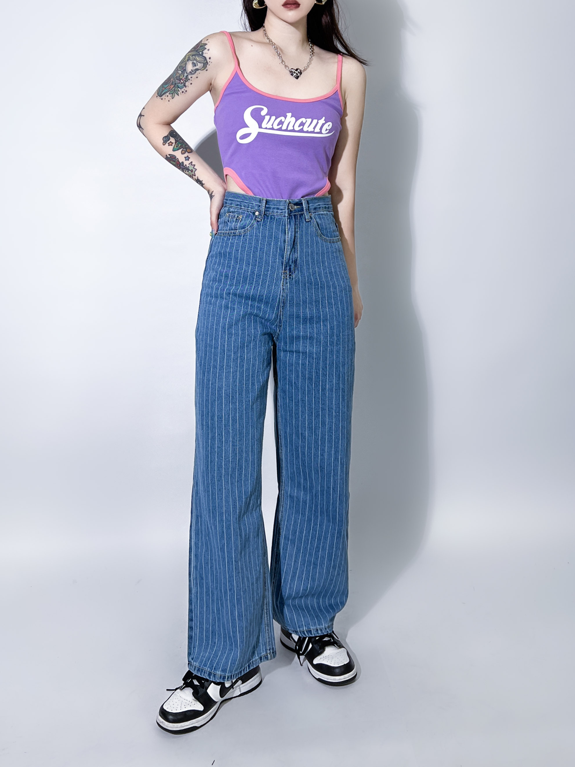 獨家款直條落地寬褲(24小時發貨)