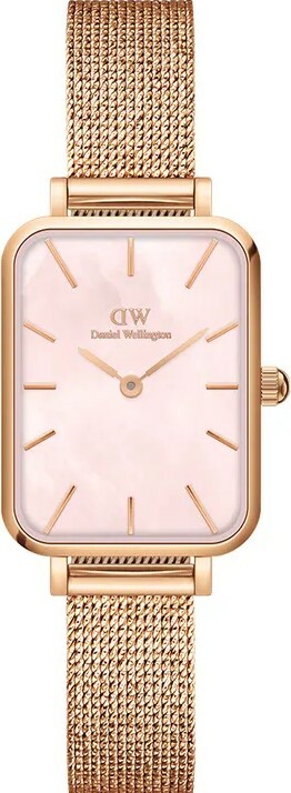 萬年鐘錶 - DW - Daniel Wellington   QUADRO PRESSED MELROSE系列 錶徑 : 20x26mm 方形粉色珍珠貝米蘭錶帶女錶  DW00100510