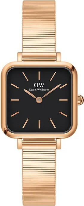 萬年鐘錶 - DW - Daniel Wellington   QUADRO STUDIO系列  錶徑 : 22x22mm 方形黑面玫瑰金鋼琴錶帶女錶  DW00100518