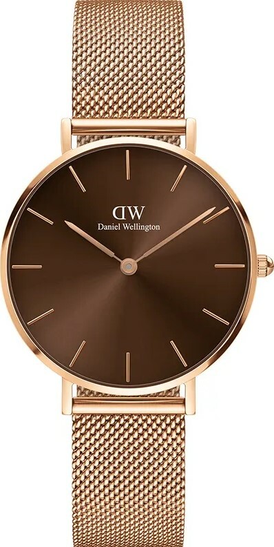 萬年鐘錶 - DW - Daniel Wellington  PETITE AMBER系列 錶徑 : 32mm  琥珀棕光澤面盤米蘭錶帶女錶  DW00100477