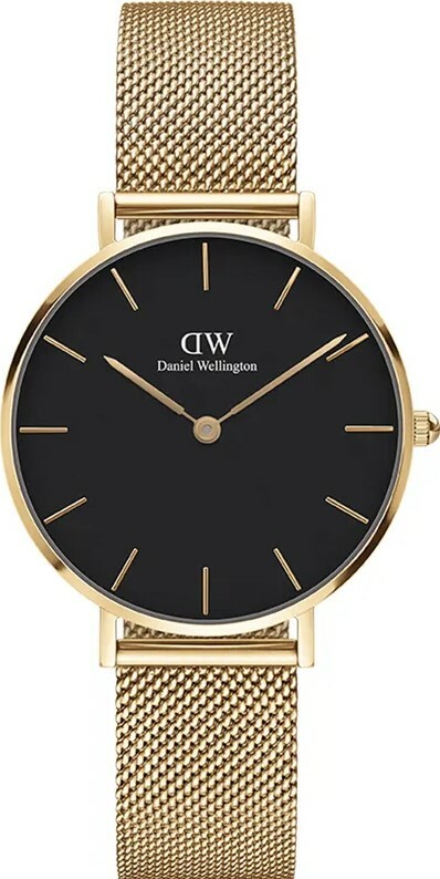 萬年鐘錶 - DW - Daniel Wellington  PETITE EVERGOLD系列 錶徑 : 32mm  黑面金框米蘭錶帶女錶 DW00100347