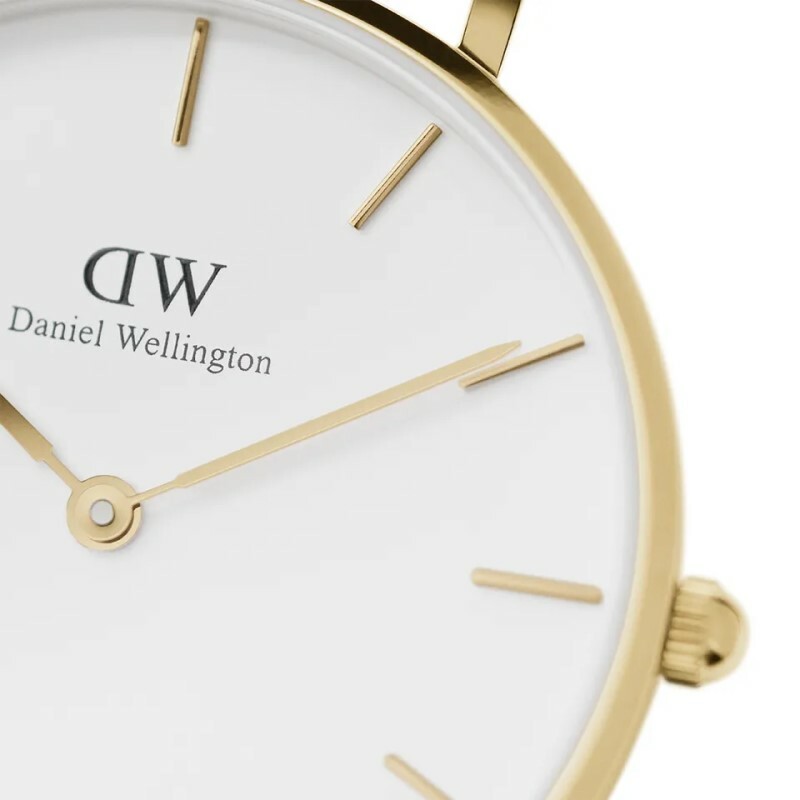 萬年鐘錶 - DW - Daniel Wellington  PETITE EVERGOLD系列 錶徑 : 32mm  白面金框米蘭錶帶女錶  DW00100348