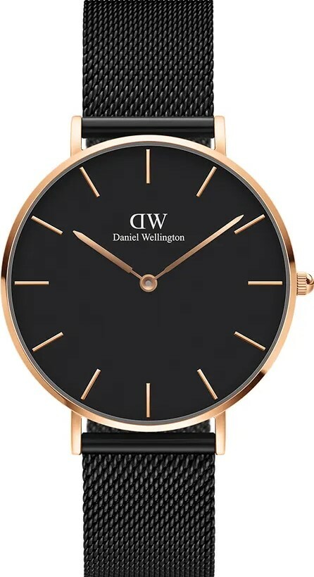 萬年鐘錶 - DW - Daniel Wellington  PETITE ASHFIELD系列 錶徑 : 36mm  黑面玫瑰金框黑色米蘭錶帶腕錶   DW00100307