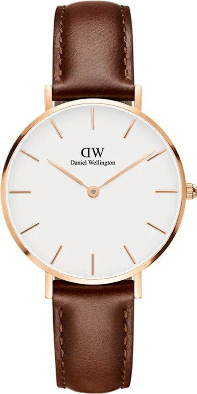 萬年鐘錶 - DW - Daniel Wellington  PETITE ST MAWES系列 錶徑 : 32mm  白面玫瑰金框經典皮革女錶  DW00100175