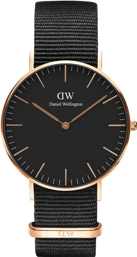 萬年鐘錶 - DW - Daniel Wellington  CLASSIC CORNWALL系列 錶徑 : 36mm  黑面玫瑰金框黑色尼龍腕錶  DW00100150