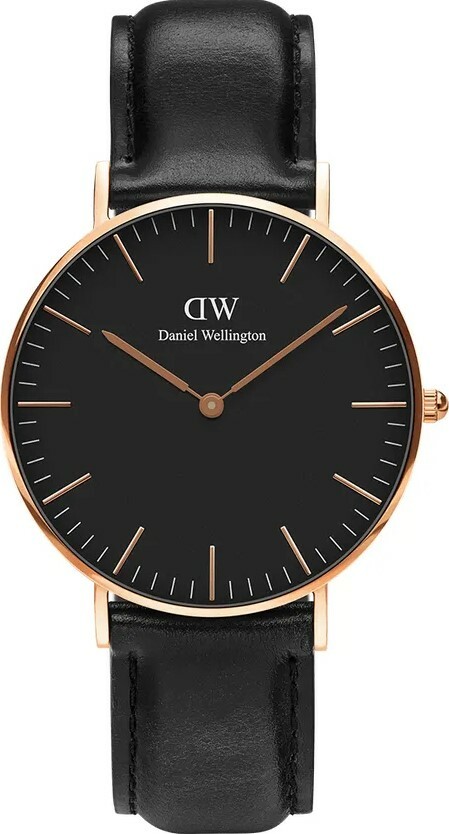 萬年鐘錶 - DW - Daniel Wellington  CLASSIC SHEFFIELD系列 錶徑 : 36mm  黑面玫瑰金框黑色皮革腕錶 DW00100139