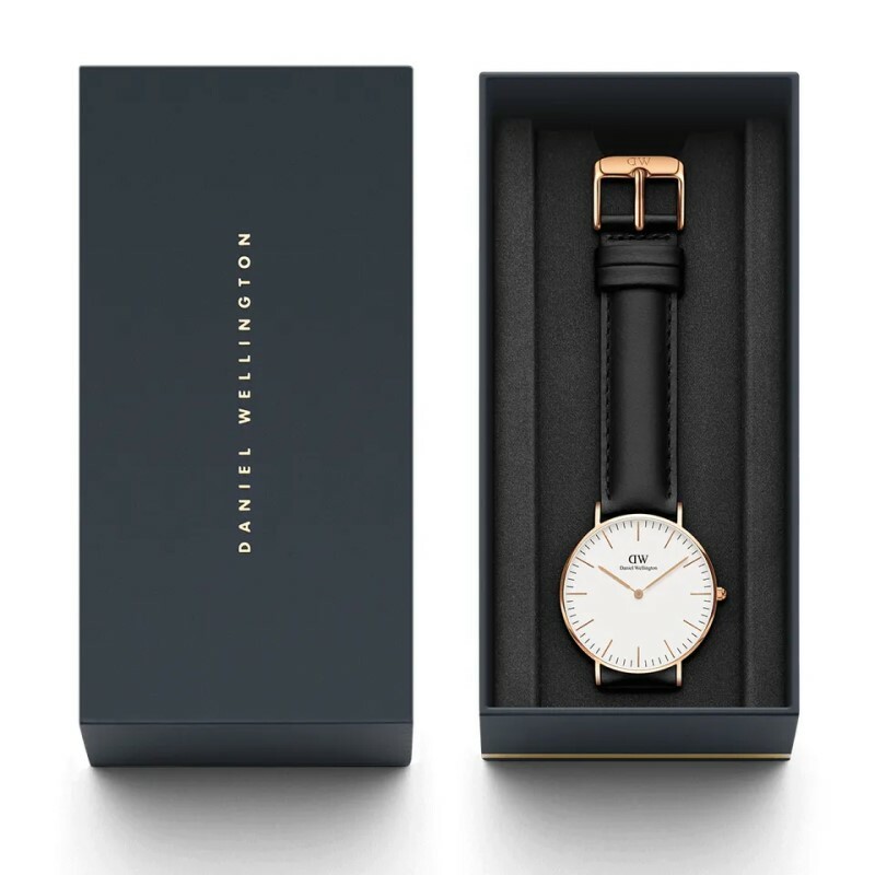 萬年鐘錶 - DW - Daniel Wellington  CLASSIC SHEFFIELD系列 錶徑 : 36mm 白面玫瑰金框黑色皮革腕錶  DW00100036