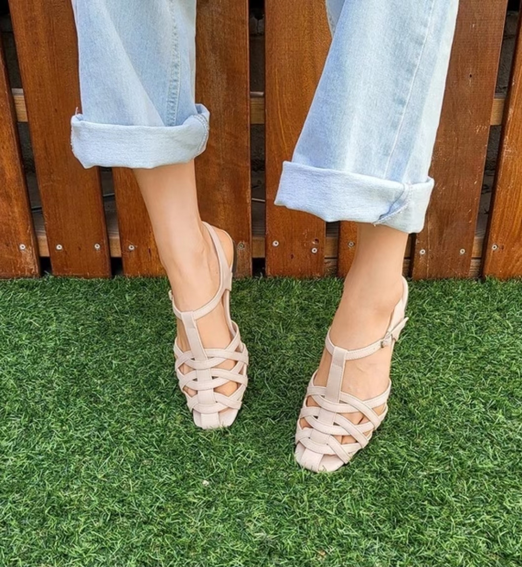 SH0419GR 真皮交叉款平底涼鞋