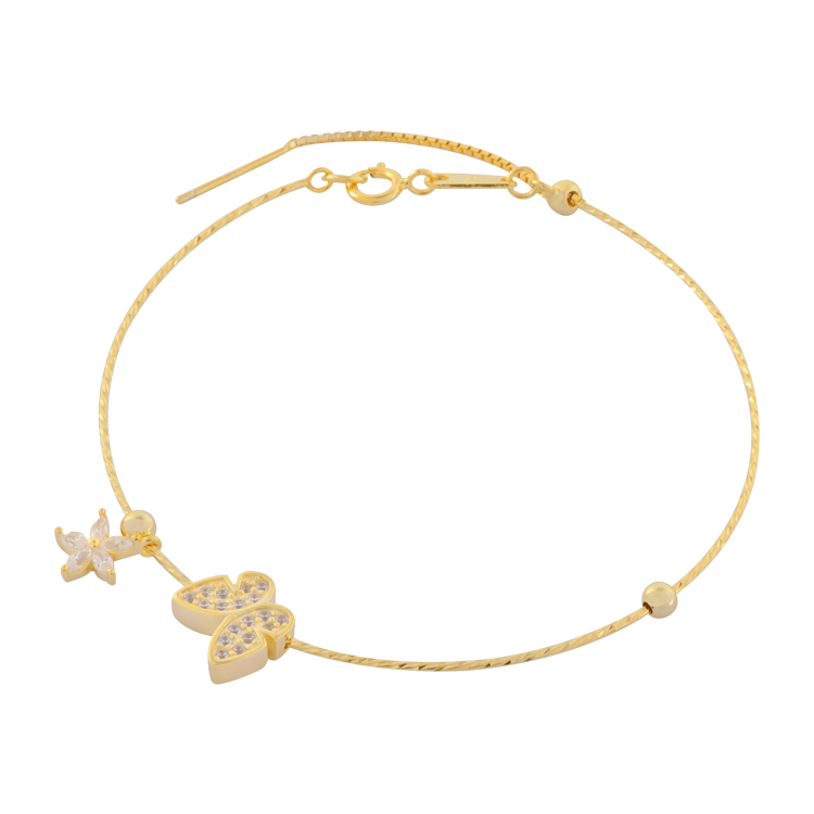 純銀手鍊，女士手鍊 花與蝴蝶鑲鋯；戀戀情深不分離（2625金色）