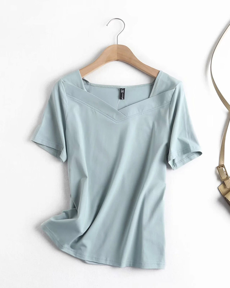 多角方領柔棉上衣 三色