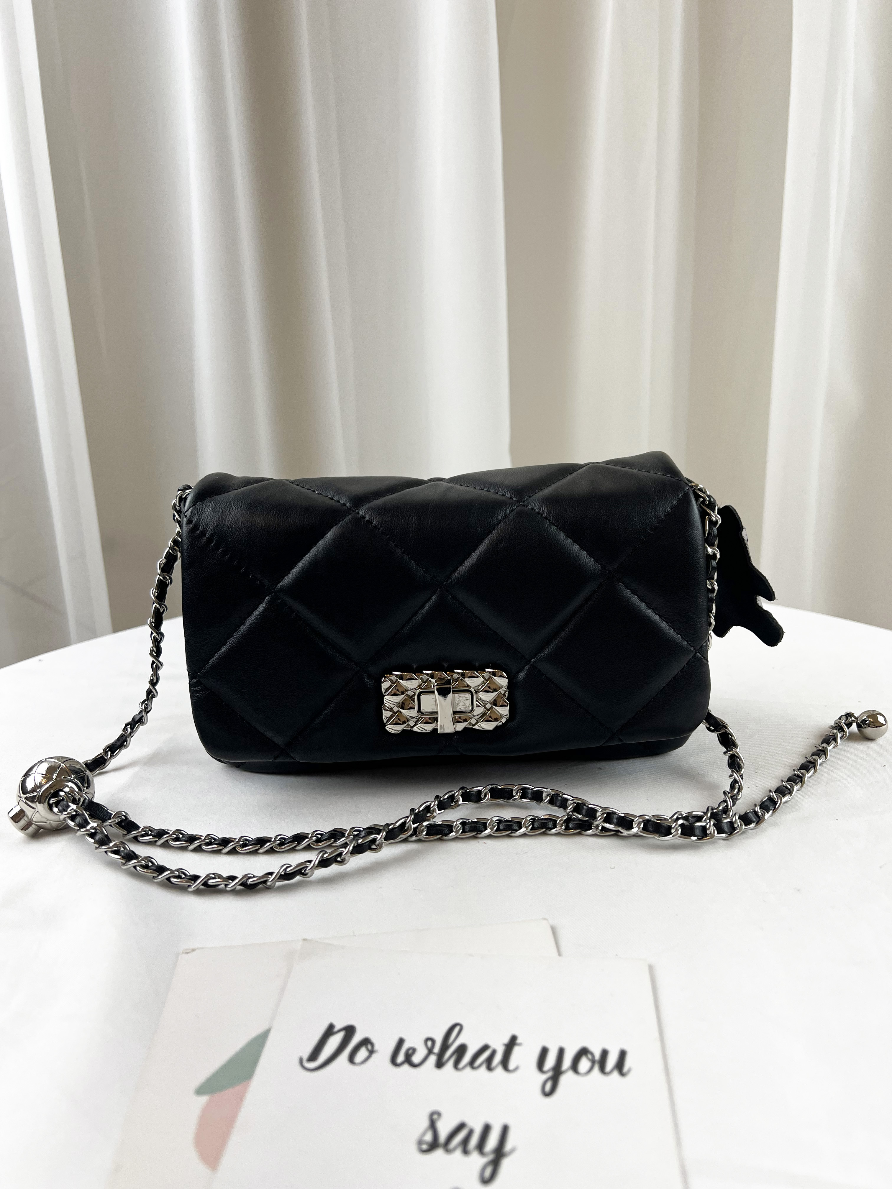 經典黑 菱格銀扣真皮牛皮鏈帶肩背包 / 側背包  #SM-89-6251