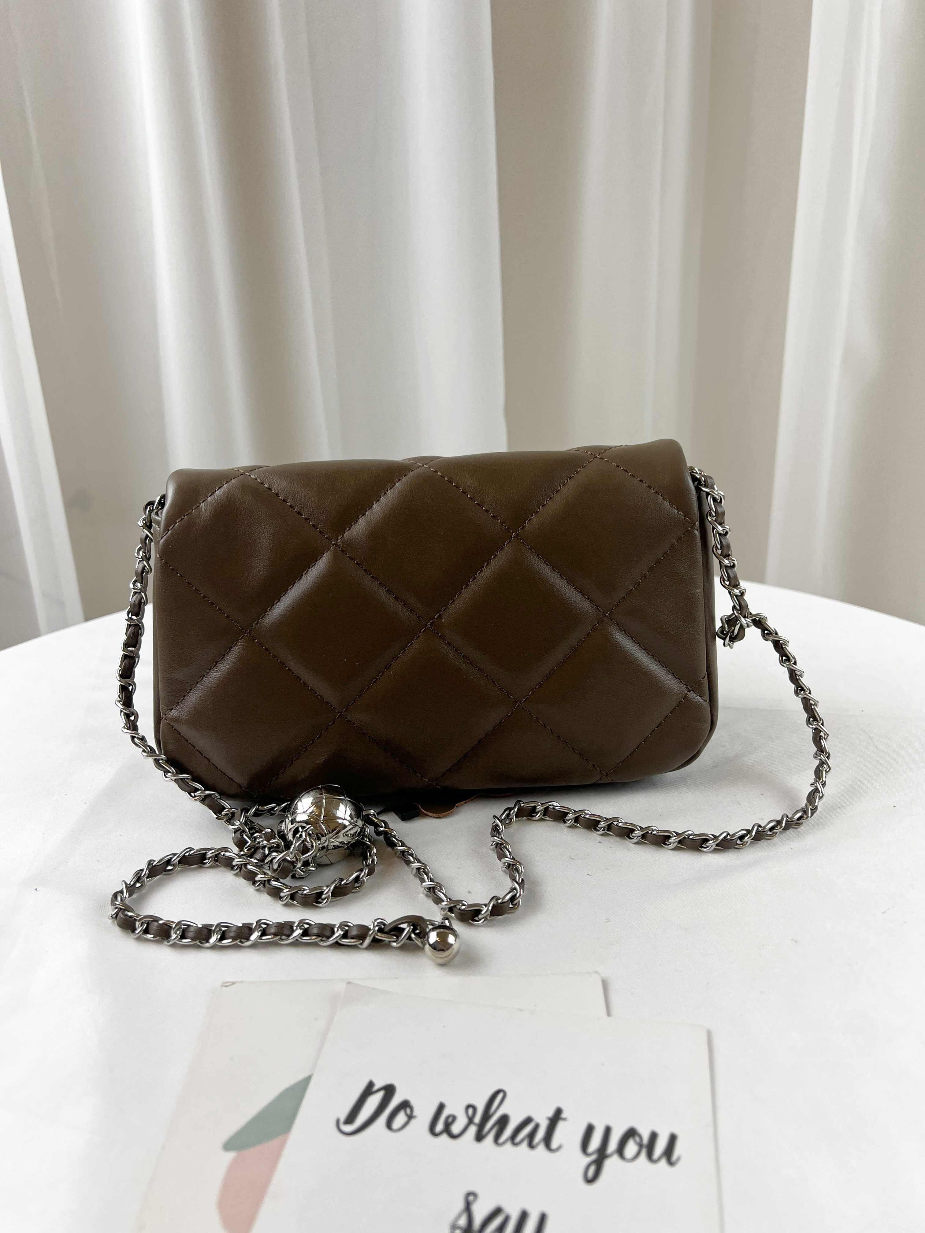 焦糖深棕 菱格銀扣真皮牛皮鏈帶肩背包 / 側背包  #SM-89-6251